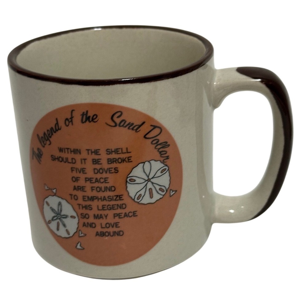 Vintage Legend of the Sand Dollar Stoneware Coffee Mug Cream Brown Coastal Decor